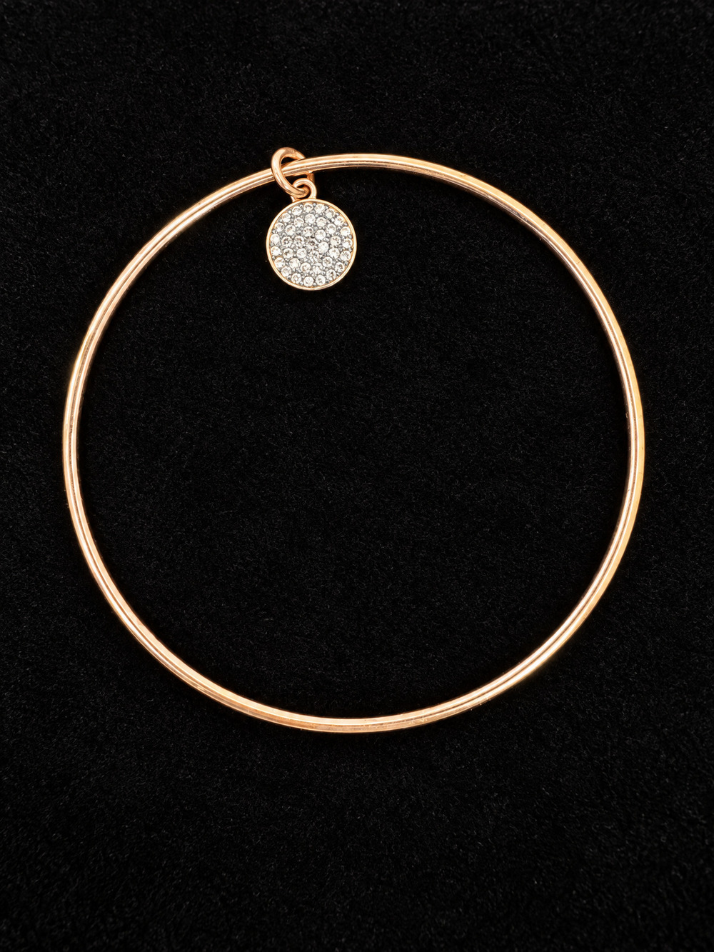 ⚜️ Rose Gold-Tone Bangle | Pavé Crystal Disc Charm | Clear 💗
